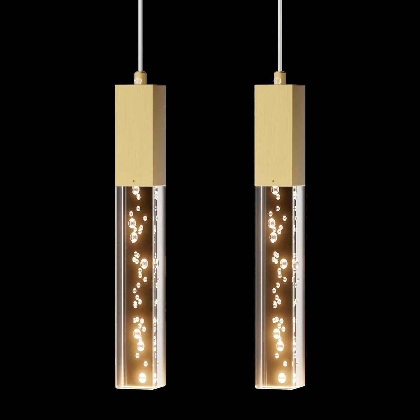 Brass Pendant Light for Kitchen Island Dimmable Integrated LED Pendant Light Gold Pendant Light with Crystal Modern Pendant Light for Bedroom Dinning Room Hallway (2-Pack)