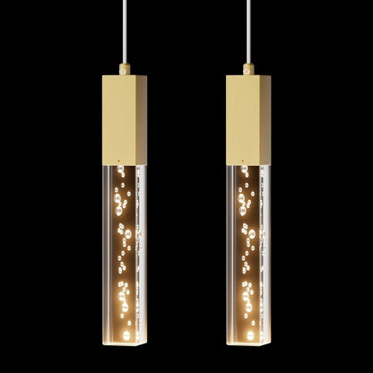 Brass Pendant Light for Kitchen Island Dimmable Integrated LED Pendant Light Gold Pendant Light with Crystal Modern Pendant Light for Bedroom Dinning Room Hallway (2-Pack)
