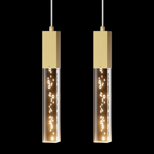 Brass Pendant Light for Kitchen Island Dimmable Integrated LED Pendant Light Gold Pendant Light with Crystal Modern Pendant Light for Bedroom Dinning Room Hallway (2-Pack)
