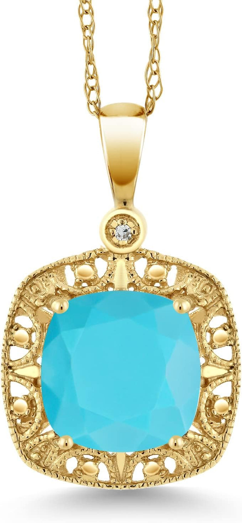2.01 Ct Cushion Green Turquoise White Diamond 10K Yellow Gold Pendant with Chain - WORLD TIME VISITS