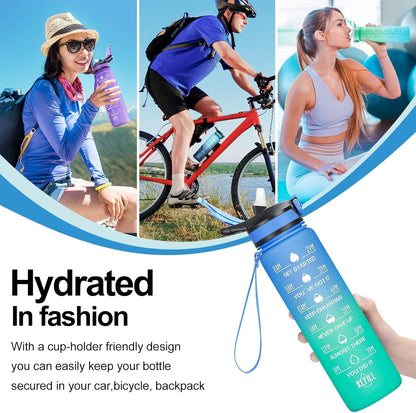 32/24 Oz Water Bottles with Removable Straw & Time Marker, Motivational Sports Bottles with BPA Free Tritan Material, Leakproof Water Jug for Fitness