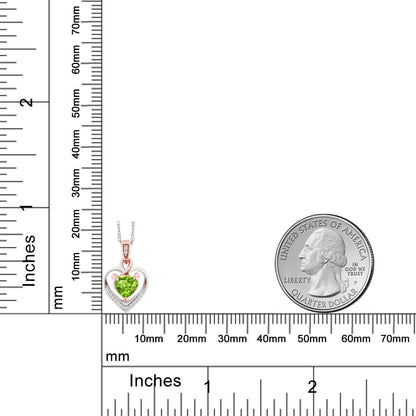 10K White and Rose Gold 5MM Peridot and Diamond Heart Shape Pendant Necklace for Women (0.50 Cttw, Gemstone Birthstone, with 18 Inch Chain)