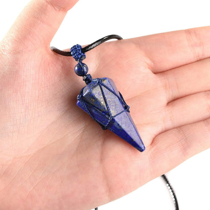 Mens Necklace 6 Facet Healing Crystal Stone Pendant Necklaces for Men Adjustable Natural Gemstone Pointed Necklace Energy Quartz Protect Jewelry for Women Men
