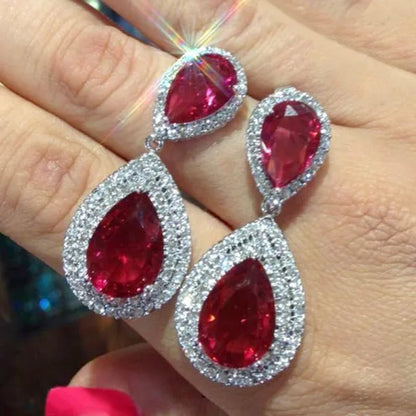 Luxury Fashion S925 Sterling Silver Diamond Teardrop Reby Drop Earrings for Women Bridal Wedding Earrings Jewelry