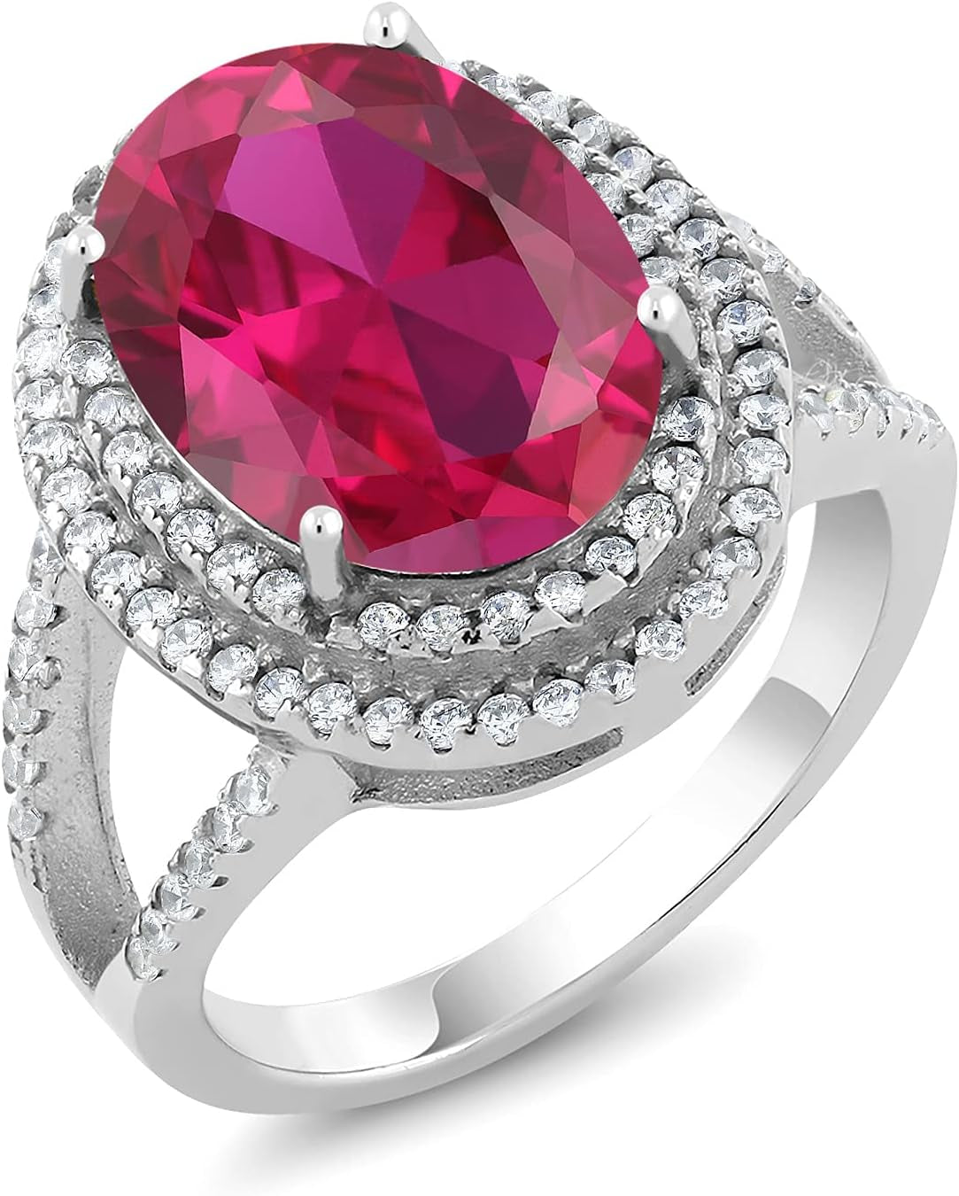 5-10 Cttw Gemstone Birthstone Ring for Women | 925 Sterling Silver | Oval 14X10MM | Wedding Engagement Anniversary Promise Ring for Women | Available in Size 5, 6, 7, 8, 9