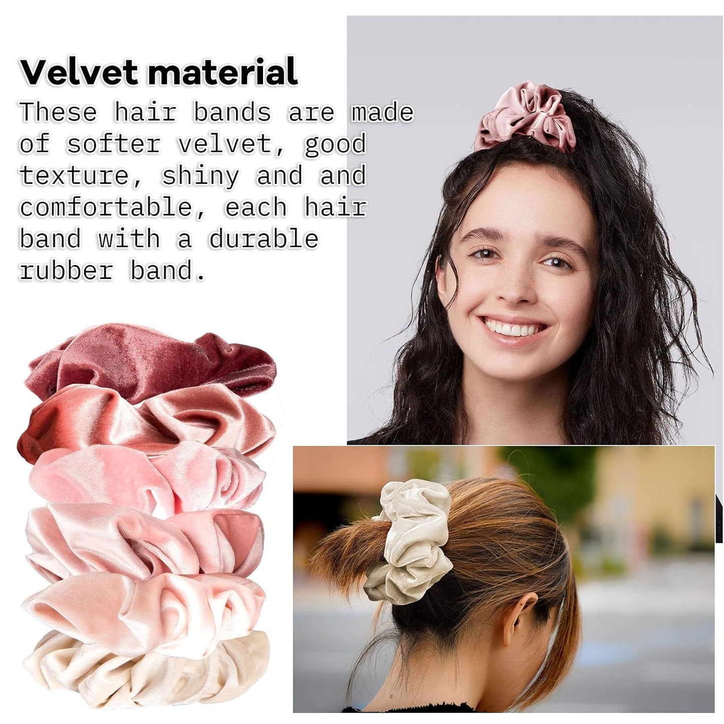 Blush Theme Hair Scrunchies Large Velvet Hair Bands Pink Soft Elastic Hair Ties Hair Accessories for Girls Women, 6 Pieces