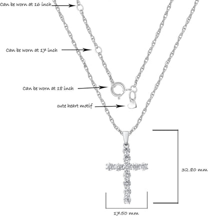 Lab Grown Diamond Cross Necklace for Women | 1/20-2 1/2 CT. TW. White Rhodium Plated 925 Sterling Silver Cross Diamond Pendant Necklace | Accompanied by an Adjustable Silver Chain
