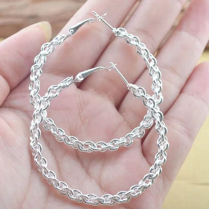 Women'S Fashion Waved 925 Sterling Silver Twisted Stud Dangle Hoop Earrings