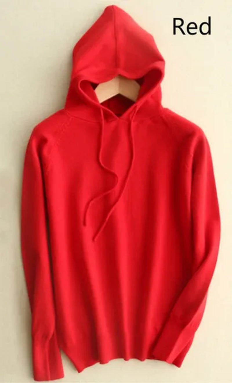 6 Colors Women Fashion Wool Pure Cashmere Casual Hooded Drawstring Pull Pullovers Plus Size S-XXL