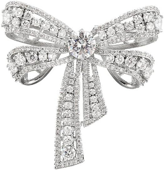 Rhinestone Bow Brooch Pin for Women Shiny CZ Crystal Pearl Dangling Ribbon Bow Knot Lapel Pins Wedding Party Dance Banquet Dress Suit Shirt Scraf Clip for Clothes Accessories Jewelry
