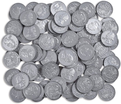 Play Quarters - Set of 100 Plastic Coins - Designed and Sized like Real US Currency - Teach Money Math with This Pretend Play Resource Master Coins