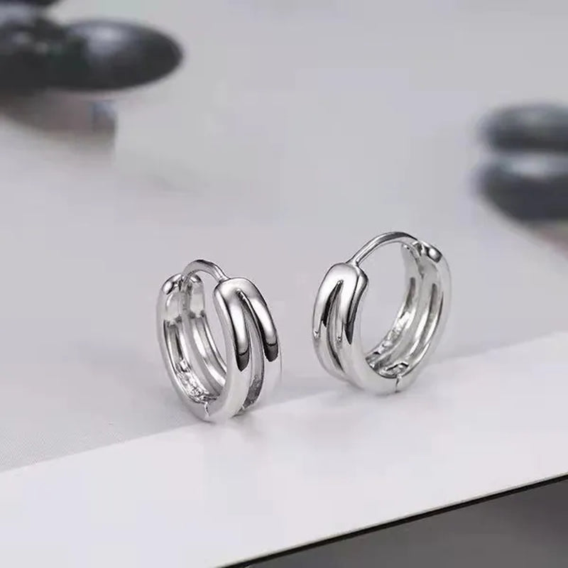 Stainless Steel Hoop Earrings Punk Style Multilayer round Double Hip Hop Earrings Gunblack Silver Plated Pierced Stud Earrings Men'S Jewelry