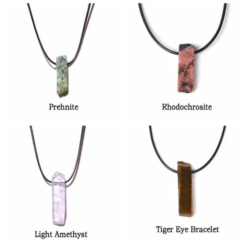 Unique Design Stone Pendant Necklace Fashion Black Rope Natural Stone Aquamarine Amethyst Citrine Beads Necklace Men Women Jewelry