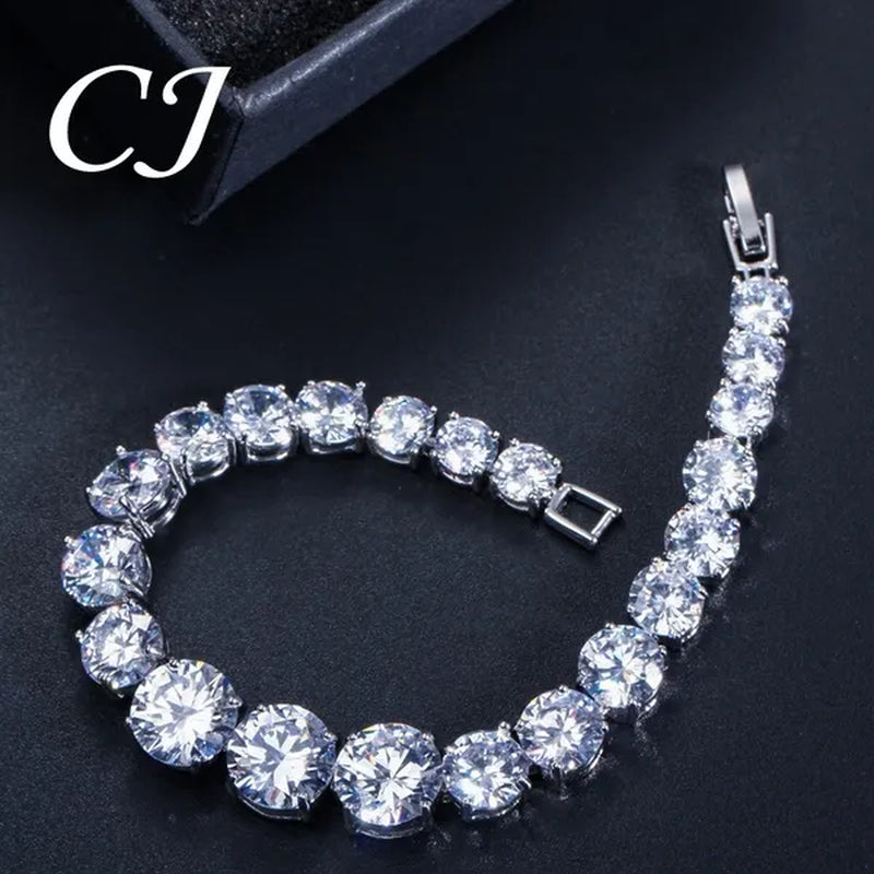 CANDICE Luxury Handmade Jewelry White Gold Plated Clear Cubic Zirconia Women Wedding Strand Bracelet