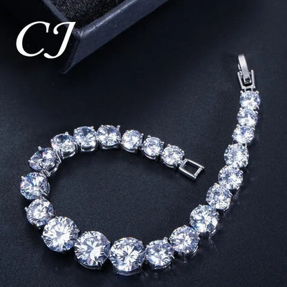 CANDICE Luxury Handmade Jewelry White Gold Plated Clear Cubic Zirconia Women Wedding Strand Bracelet