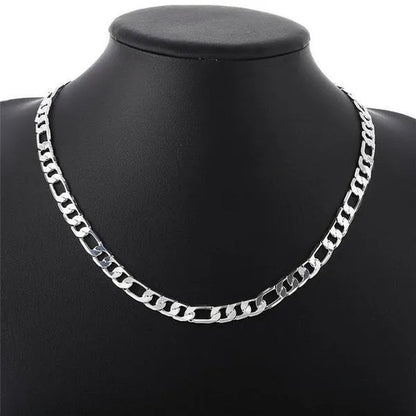2Pcs/Set(Bracelet+Necklace) Charm Men Women Figaro Curb Link Chain Bracelet Necklace Fashion 925 Sterling Silver Exquisite Jewelry Gifts