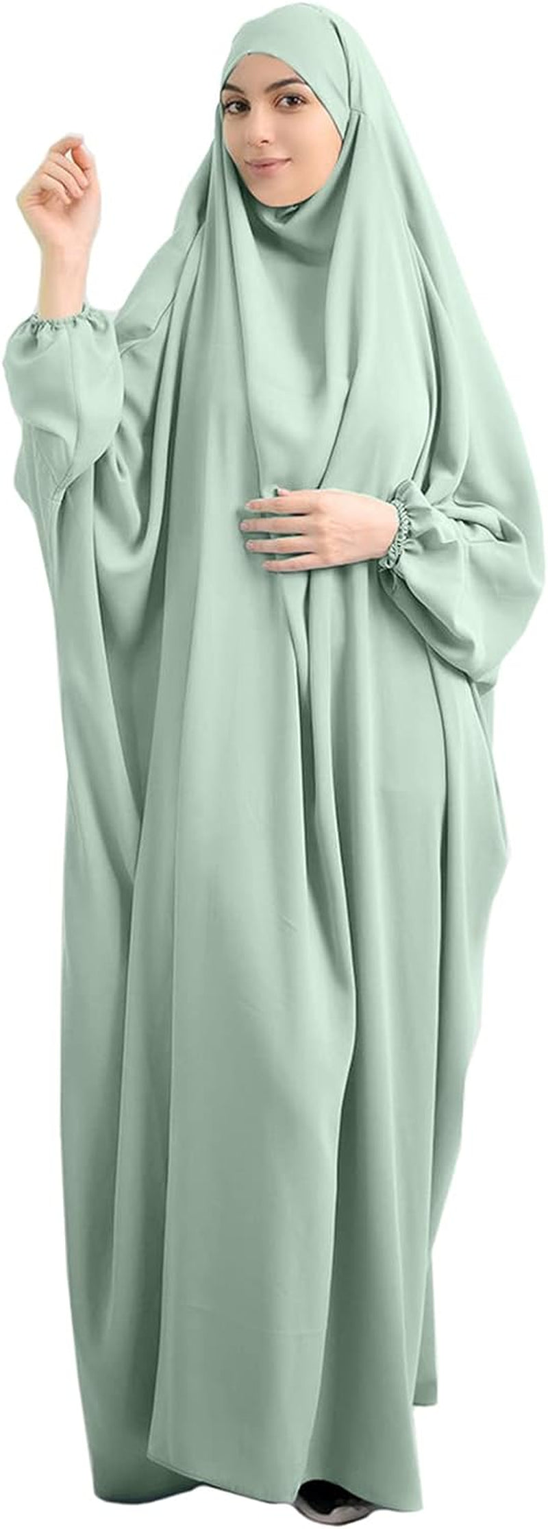 Women Muslim One-Piece Loose Full Cover Long Dress One-Size Overall Hijab Thobe Hooded Dress