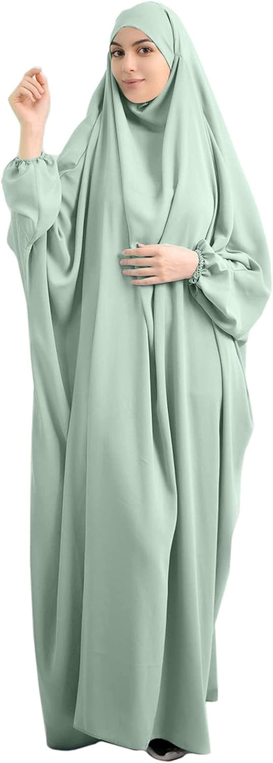 Women Muslim One-Piece Loose Full Cover Long Dress One-Size Overall Hijab Thobe Hooded Dress
