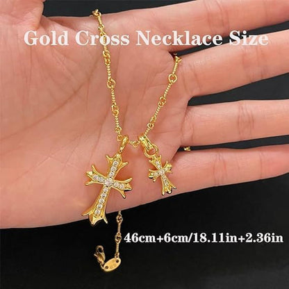 Cross Necklace 14K Gold Plated/Sterling Silver Double Cross Pendant Cz,Cubic Zirconia Cross Necklaces for Women Men Jewelry Birthday Gifts
