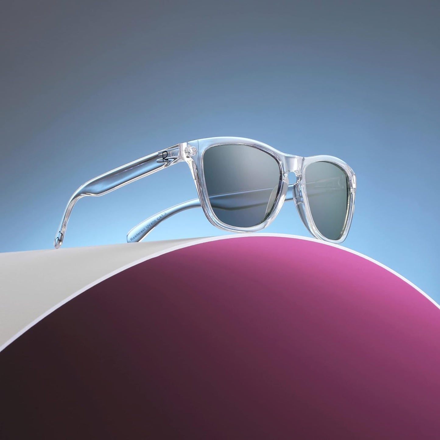 Polarized Sunglasses, Premium Square Sunglasses with Clear Frame and Grey Shades, Full UV 400 Protection for Men and Women