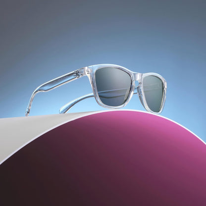 Polarized Sunglasses, Premium Square Sunglasses with Clear Frame and Grey Shades, Full UV 400 Protection for Men and Women