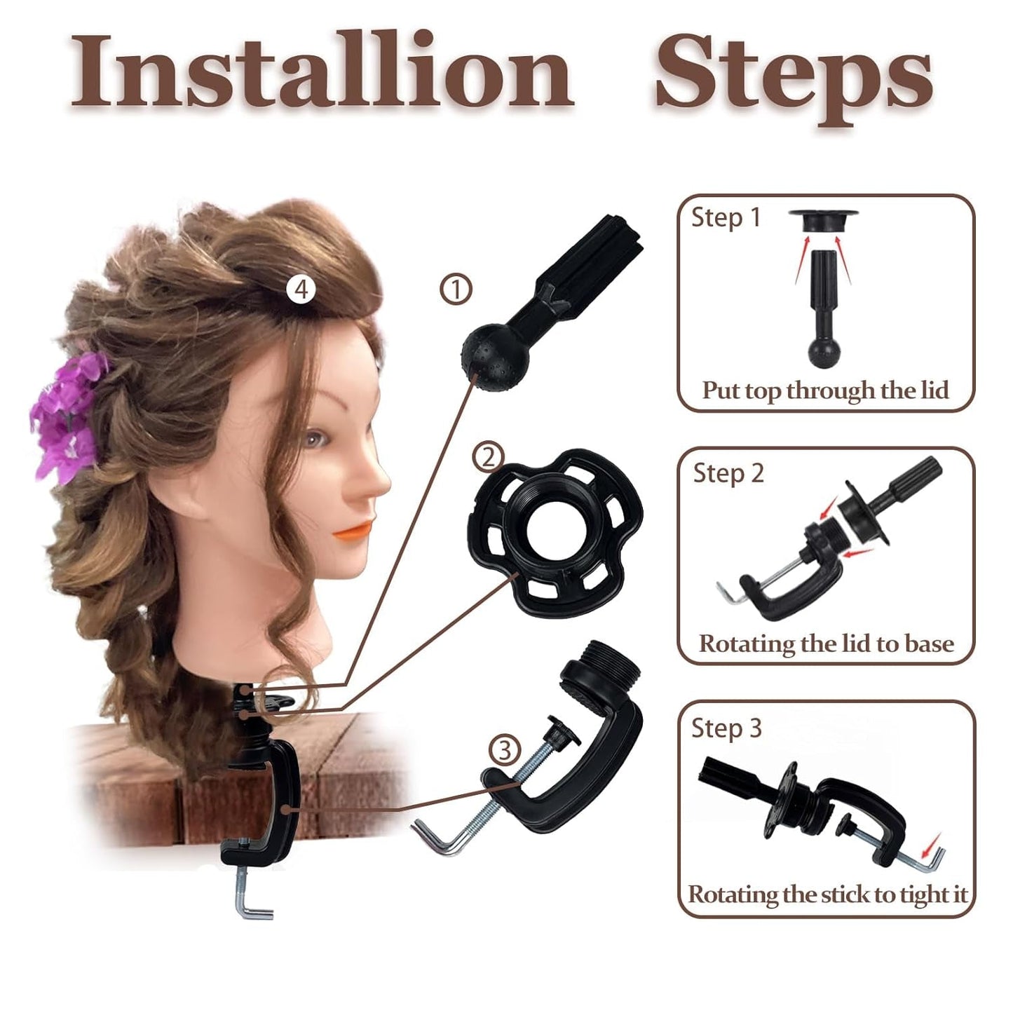 Mannequin Head with 100% Real Human Hair Cosmetology Mannequin Head to Practice Hairstyles Doll Head Training Head for Hairdresser (Brown)
