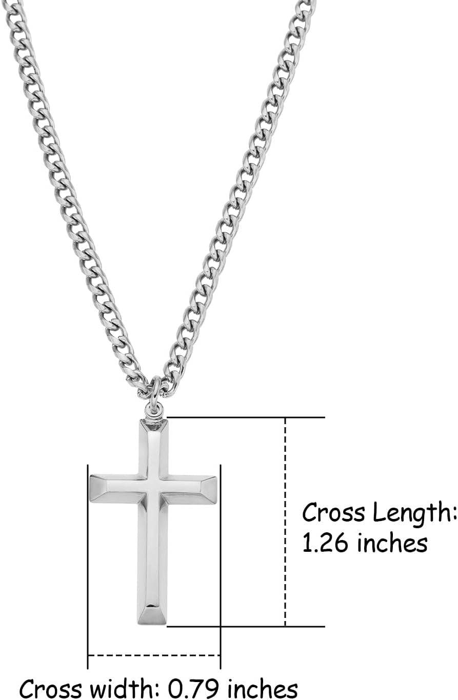 18K Gold Plated Cross Necklace for Men & Boys –Stainless Steel or Gold Plated Pendant with Durable Curb Chain – 18" to 24" Length – USA Faith-Based Brand
