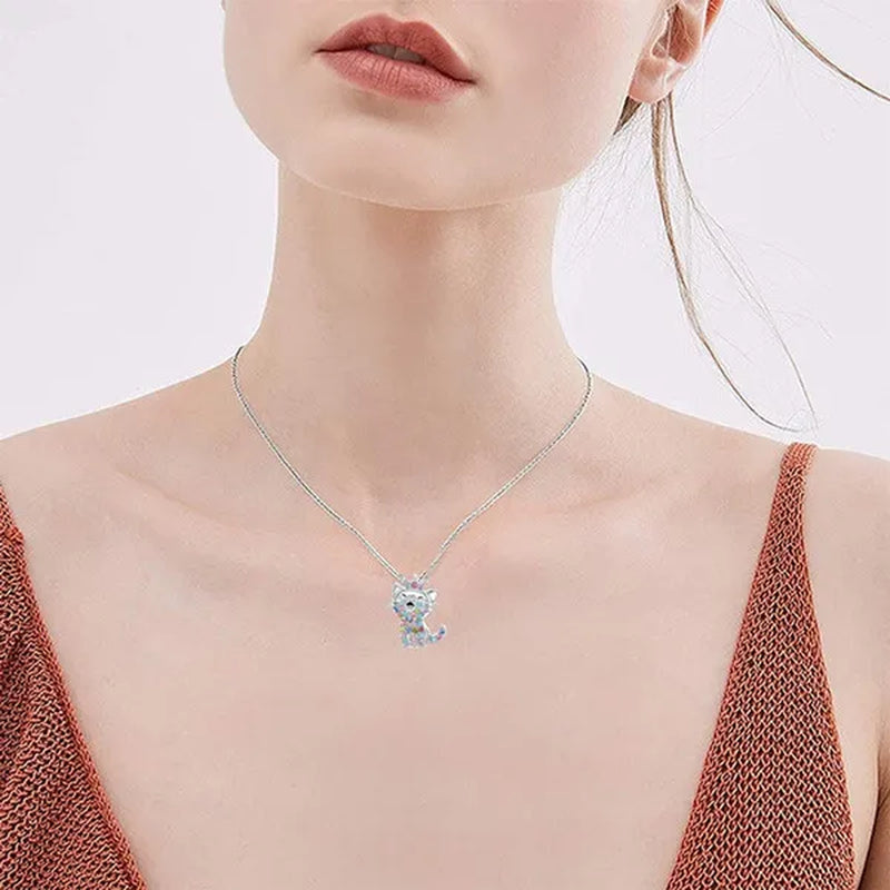 Elegant Fashion Creativity European and American Personality Women'S Zircon Cat Jewelry Diamond Necklace Color Zircon Necklace Classic Cat Necklace Exquisite Women'S Necklace Valentine'S Day Christmas Anniversary Gift Necklace