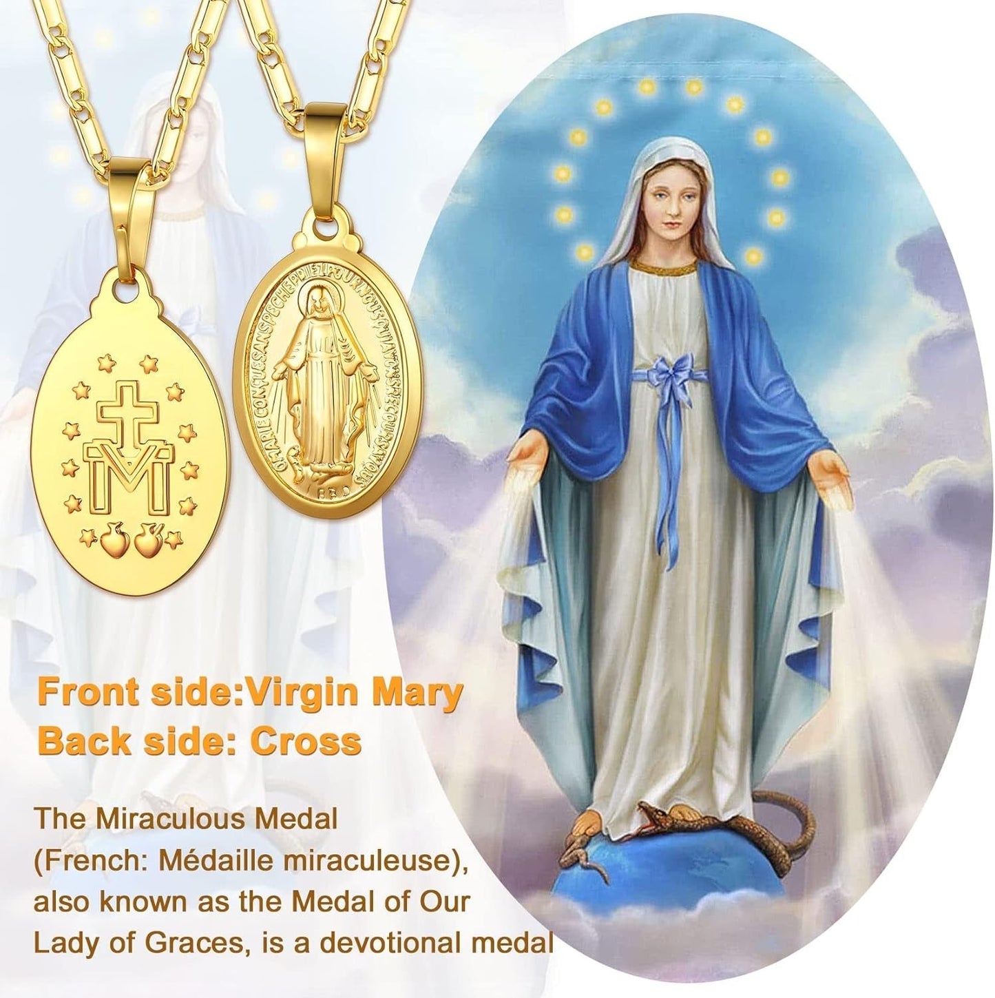 Virgin Mary Necklace 18K Gold Plated Women/Men Christian Jewelry Our Lady of Guadalupe Medal Pendant Mother Mary Necklace