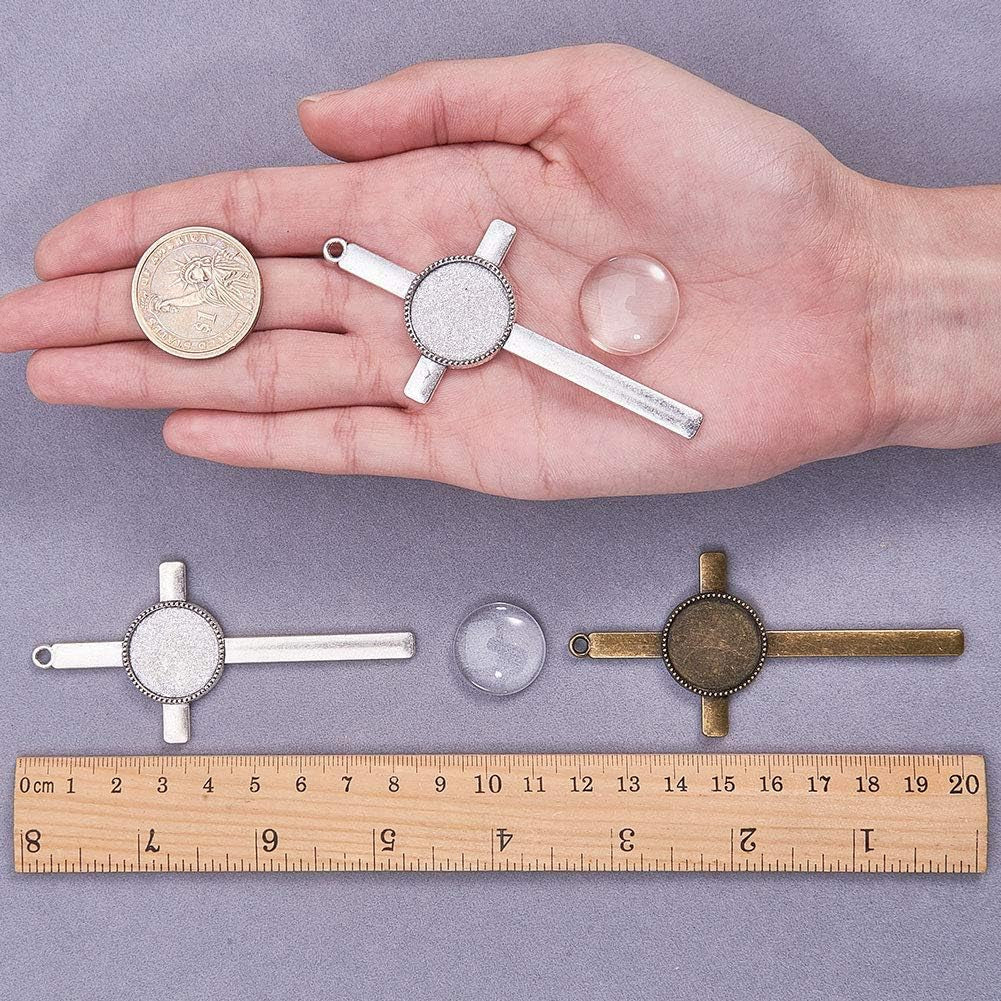 16Pcs Cross Pendant Trays Photo Charms Bezel Settings and 16Pcs Glass Cabochon Dome Tiles Clear Cameo Memorial Photo Pendant for Bouquet Wedding Graduation Easter Making