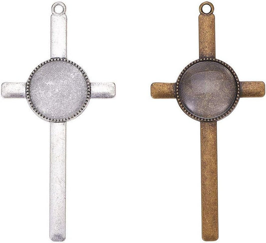 16Pcs Cross Pendant Trays Photo Charms Bezel Settings and 16Pcs Glass Cabochon Dome Tiles Clear Cameo Memorial Photo Pendant for Bouquet Wedding Graduation Easter Making - WORLD TIME VISITS