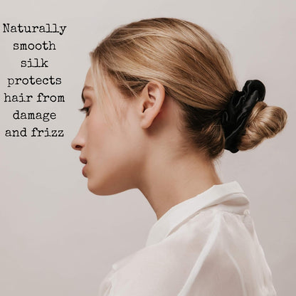 Mulberry Silk Scrunchies for Hair (Black Marble, White Marble, Ivory)