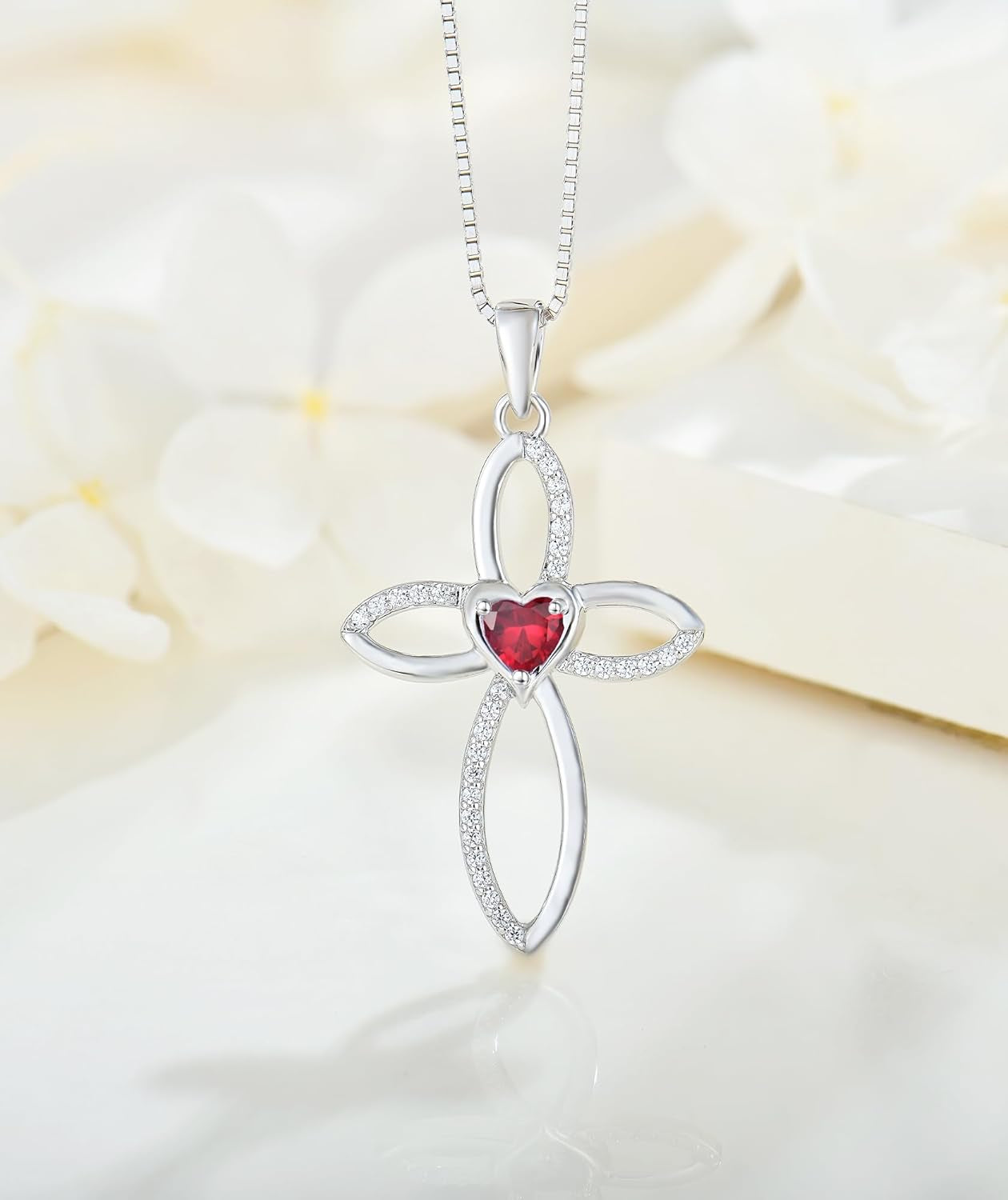 Celtic Knot Cross Necklace Sterling Silver Crucifix Pendant Heart Birthstone Religious Jewelry for Women