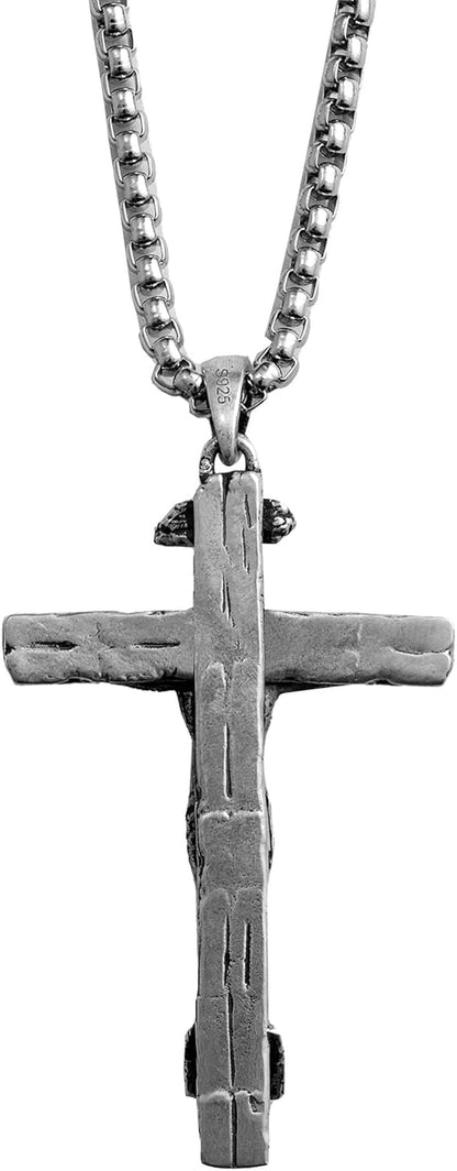 Sterling Silver Crucifix Pendant Necklace for Men Women, Jesus Cross Necklace for Boy Christmas Gift - WORLD TIME VISITS