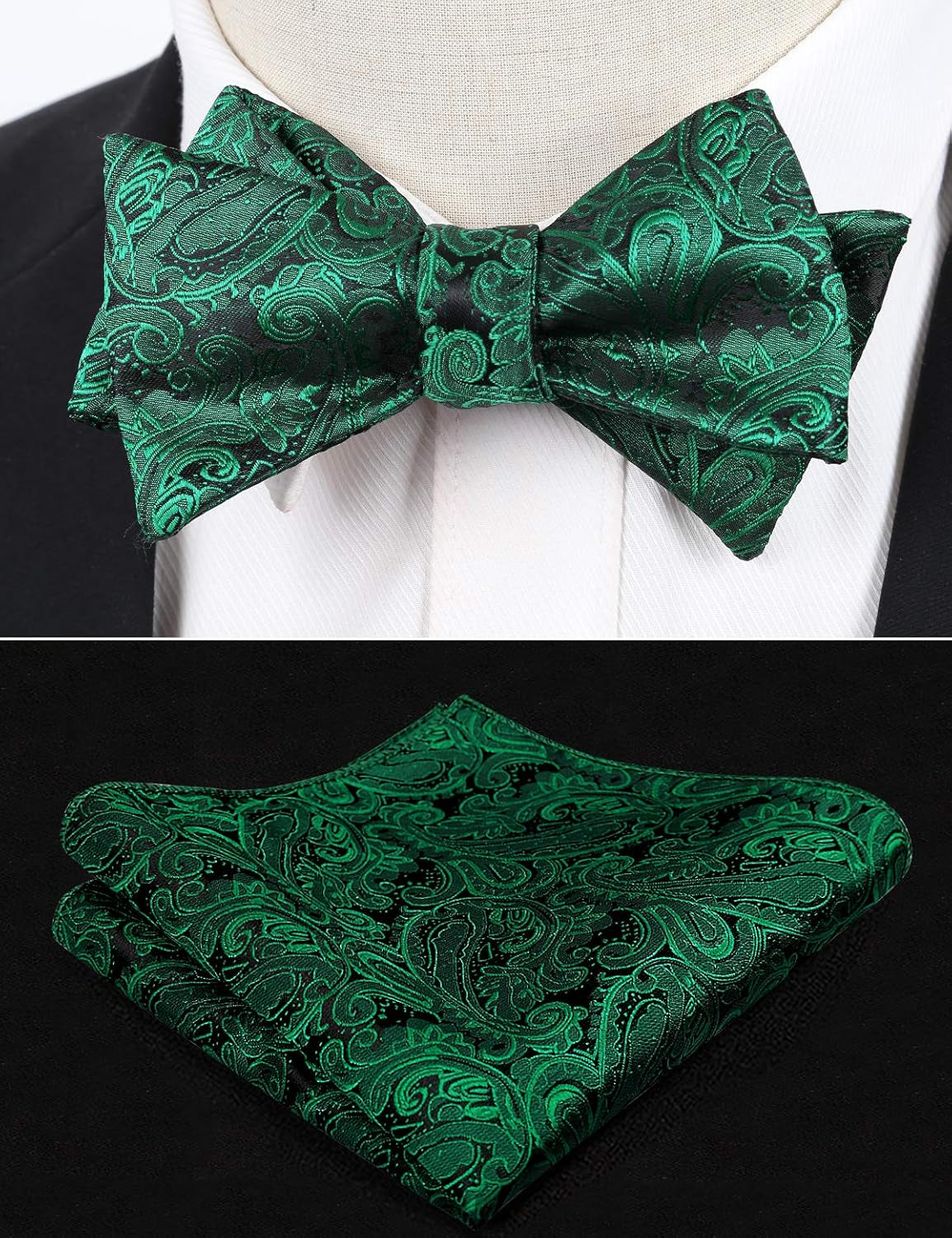 Mens Paisley Jacquard Self-Tie Bow Tie Pocket Square Set