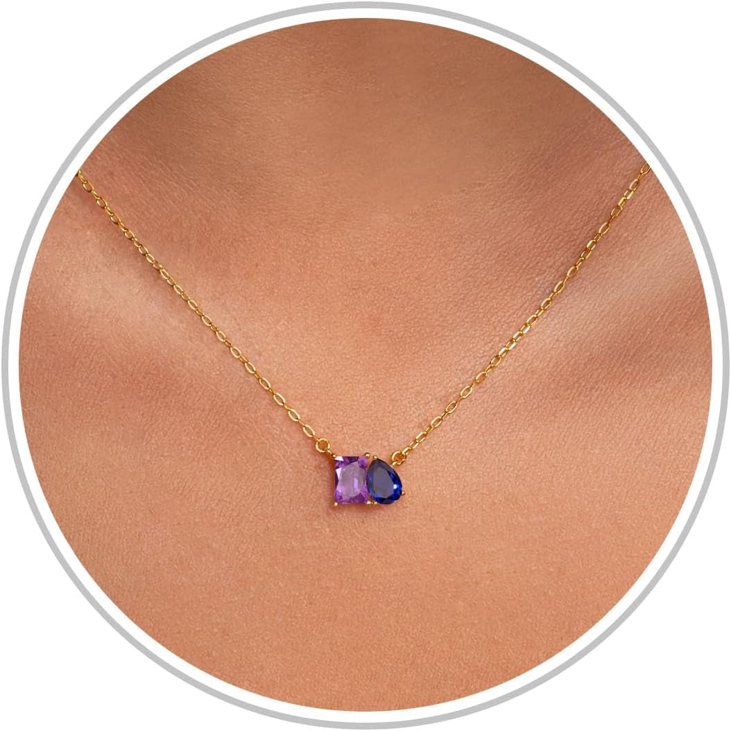Mothers Day Gifts for Daughter Mom, Birthstone Necklace for Women Teen Gifts 14K Gold Plated Necklace with 1-12 Birthstone 16Th 18Th 21St 30Th 50Th Birthday Gift for Her Christmas Jewelry