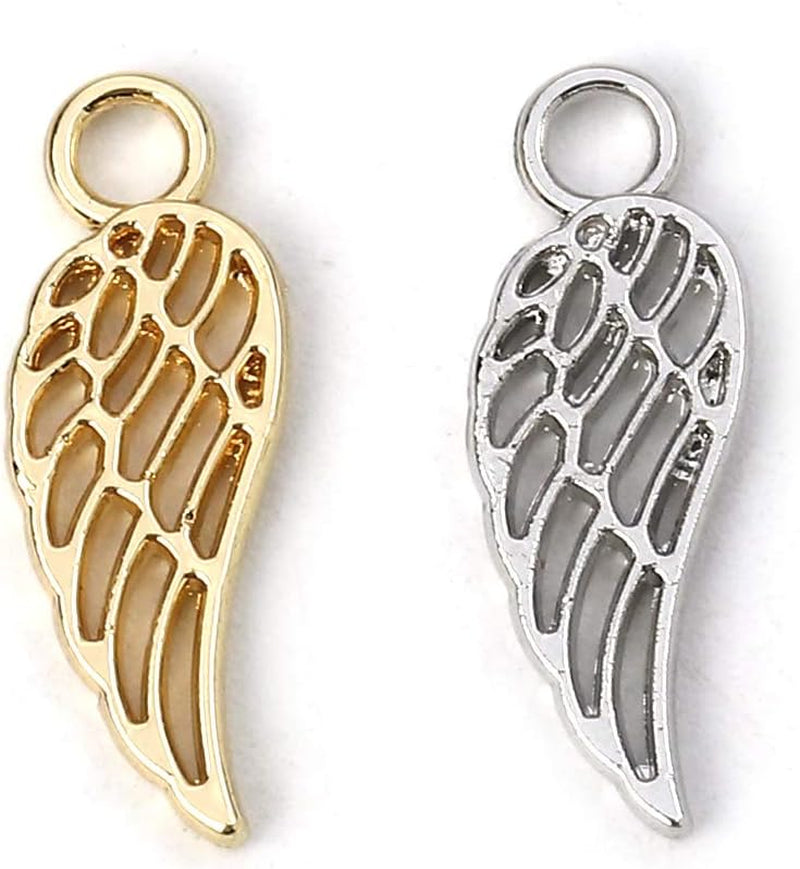 Angel Wings Pendant Charm - 40 Pack of 20 Silver / 20 Gold Toned DIY Jewelry Making Supplies; Small 7/8 Inch for Bracelet, Necklace, Earrings or Arts and Crafts
