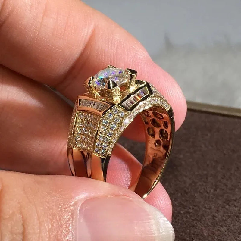 Fashion Men'S Accessories Gold Plated Silver Color Cubic Zirconia Rings Mens Zircon Ring Engagement Wedding Band Ring Fashion Jewelry Size 6-13