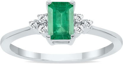Gemstone and Diamond Ring in 10K White Gold (Available in Emerald, Sapphire, Blue Topaz, Amethyst, and More)