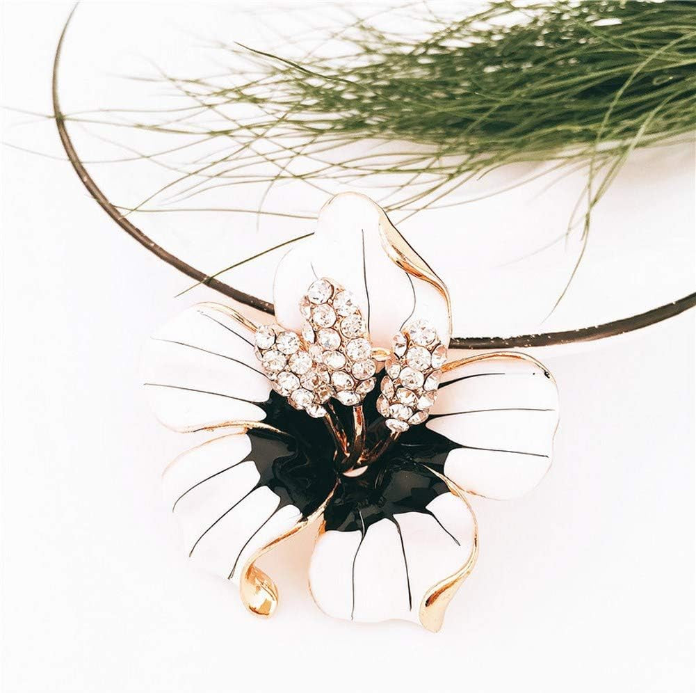 Fashion Enamel Lapel Pin Lily Flower Brooch Pins,Broaches and Pins for Women Crystal Diamond Alloy Plating White