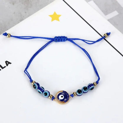 12 Pcs/Set Bohemian Handmade Braided Rope Charm Bracelets Rhinestone Blue Round Beads Evil Eye Bracelet  for Women Men Friendship Jewelry Gifts