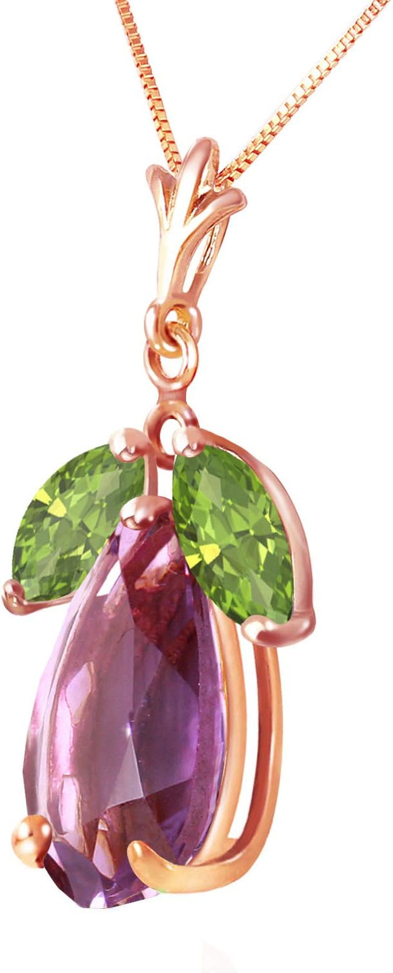 14K Yellow, White, Rose Gold Necklace with Amethyst and Peridot Pendant