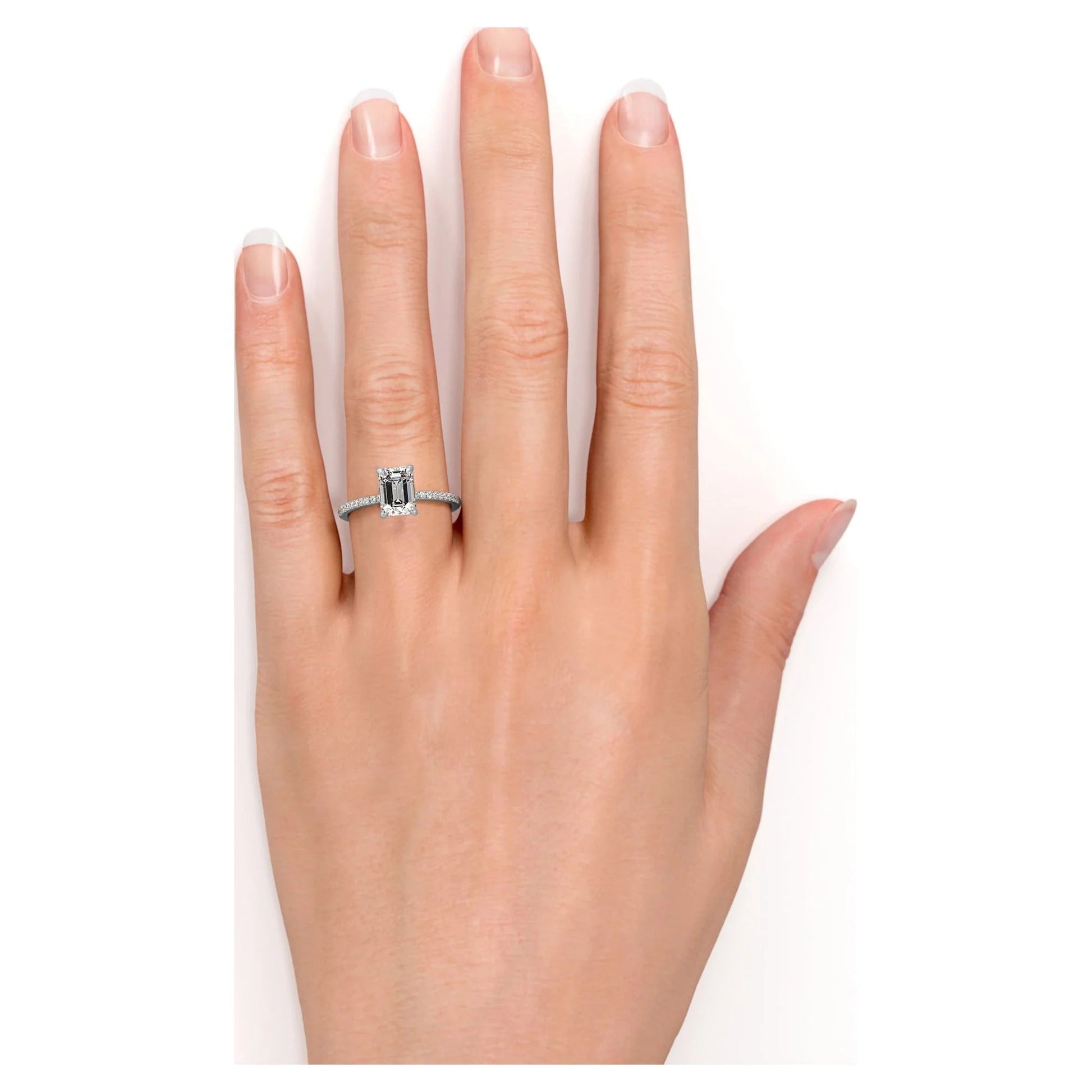 1.75 Carat Emerald Cut Moissanite and Diamond Pave Engagement Ring in 10K White Gold - WORLD TIME VISITS