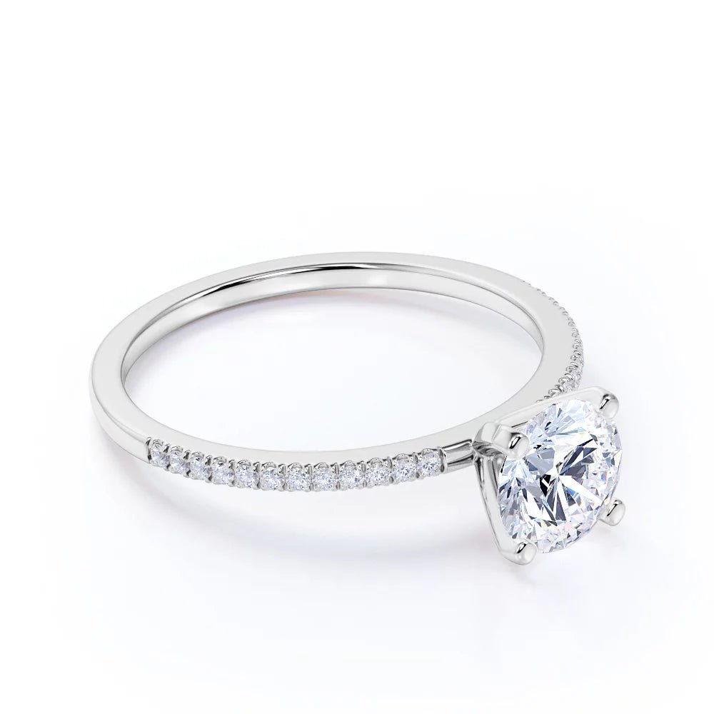 1.75 Carat round Cut Moissanite and Diamond Pave Engagement Ring in 10K White Gold
