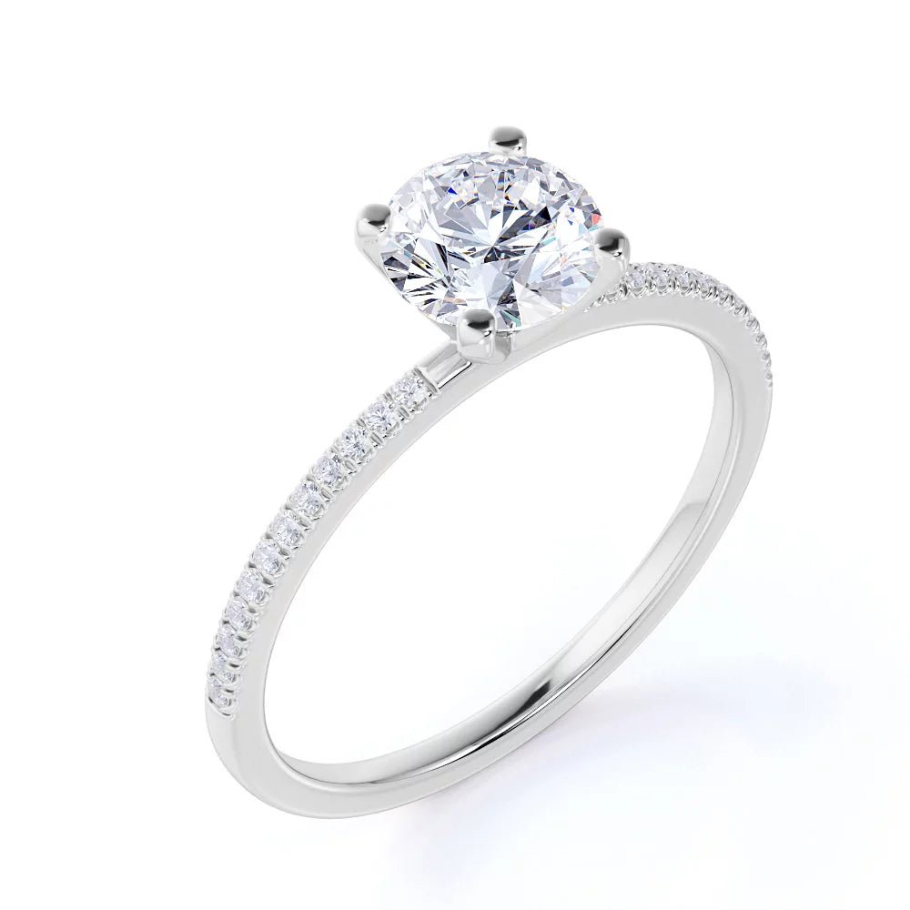 1.75 Carat round Cut Moissanite and Diamond Pave Engagement Ring in 10K White Gold