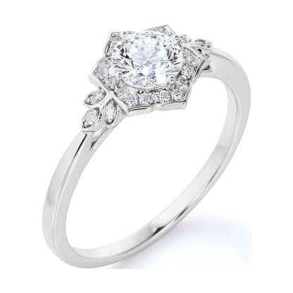 1.75 Carat round Cut Moissanite and Diamond Vintage Art-Deco Engagement Ring in 10K White Gold