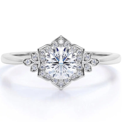 1.75 Carat round Cut Moissanite and Diamond Vintage Art - Deco Engagement Ring in 10K White Gold - WORLD TIME VISITS