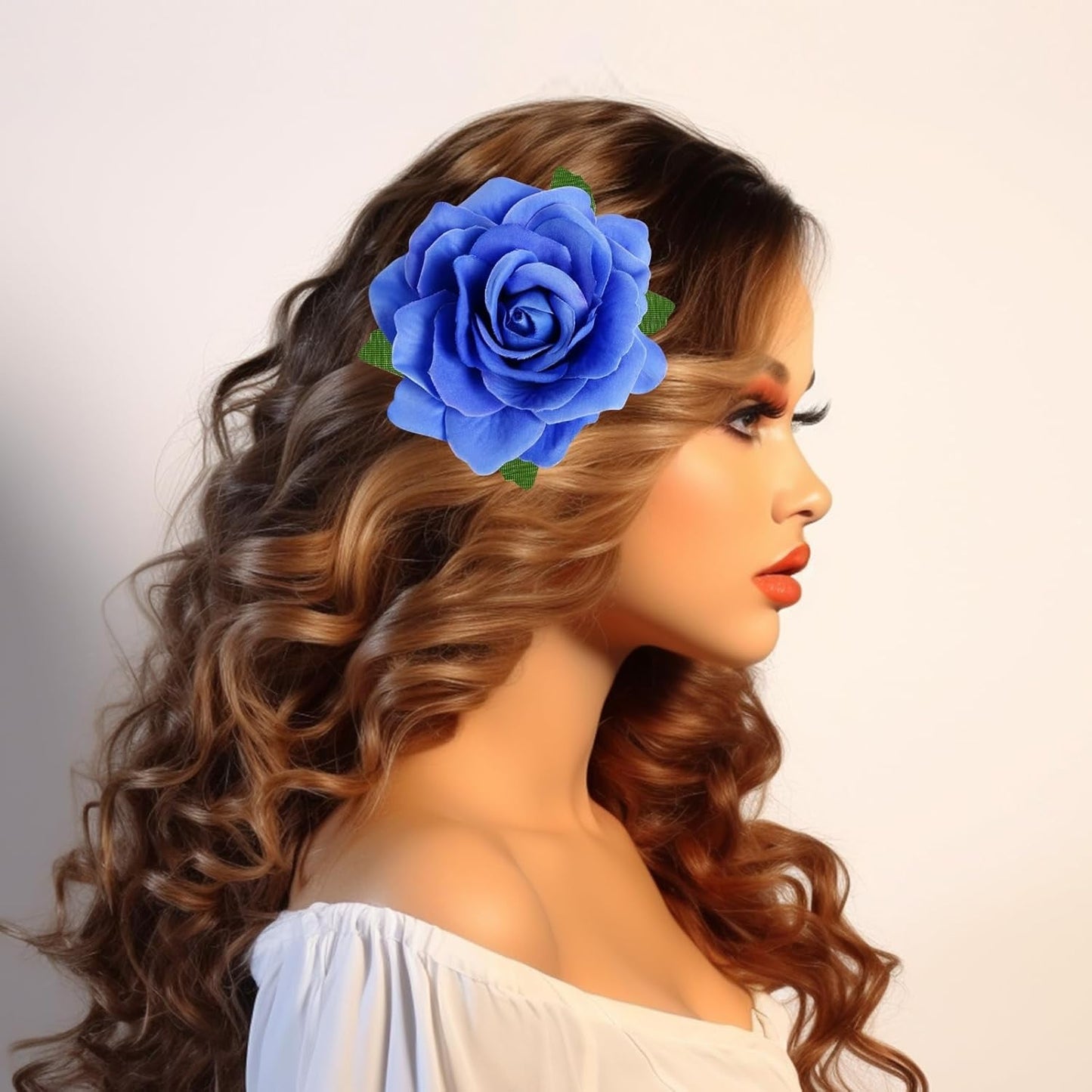 Rose Hair Clip Flower Hairpin Rose Brooch Floral Clips, 4 Pcs Fabric Rose Flowers Hair Clips Mexican Hair Flowers Pin up Headpieces for Woman Girl Wedding Party Mother'S Day (2 Sizes) (Blue)