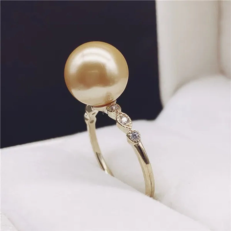 925 Sterling Silver Natural South Sea Gold Pearl Powder 10-11Mm Seawater Pearl Ring Diamond Pearl Open Ring - WORLD TIME VISITS