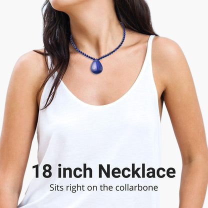 Lapis Lazuli Necklace in 925 Sterling Silver - Lapis Lazuli Teardrop Pendant Beaded Necklace - 18" Necklace Length Costume Jewelry for Women Birthday Gifts for Women